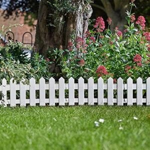Garden Mile 4pc White Picket Fence Panels Decorative Plastic Garden Edging