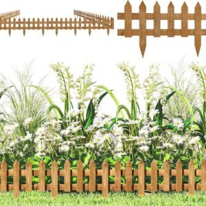 Pack of 12 Wooden Border Fences, Garden Fixed Picket Fence for Lawn Edging